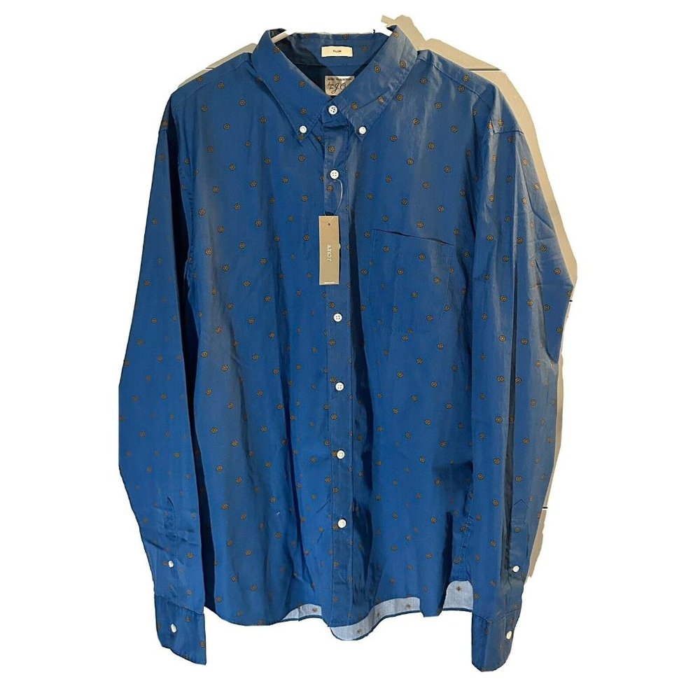 J Crew Mens Blue Button Up Shirt XL NWT Slim Fit 100s two ply yarn 100% cotton